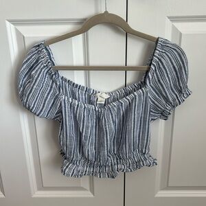 Cropped Blue and White Striped Top